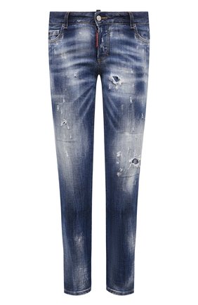 Женские джинсы DSQUARED2 синего цвета, арт. S75LB0581/S30342 | Фото 1 (Длина (брюки, джинсы): Стандартные; Материал внешний: Хлопок, Деним; Стили: Гранж; Кросс-КТ: Деним; Силуэт Ж (брюки и джинсы): Слим)