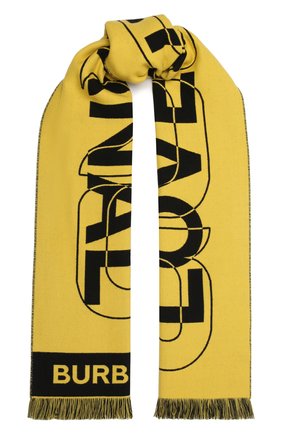 Женский шерстяной шарф BURBERRY желтого цвета, арт. 8049668 | Фото 1 (Материал: Шерсть, Текстиль)