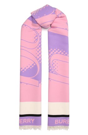 Женский шарф из шерсти и шелка BURBERRY розового цвета, арт. 8049688 | Фото 1 (Материал: Шерсть, Текстиль)