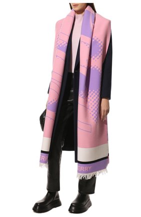 Женский шарф из шерсти и шелка BURBERRY розового цвета, арт. 8049688 | Фото 2 (Материал: Шерсть, Текстиль)
