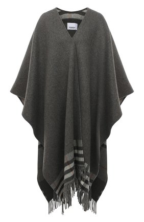 Женская накидка из смеси шерсти и кашемира BURBERRY серого цвета, арт. 8047594 | Фото 1 (Материал внешний: Шерсть, Кашемир; Длина (верхняя одежда): Длинные; Стили: Кэжуэл)