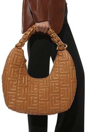 Женская сумка hobo BALMAIN коричневого цвета, арт. XN1DE701/LNPQ | Фото 2 (Размер: large; Материал: Натуральная кожа; Сумки-технические: Сумки top-handle)