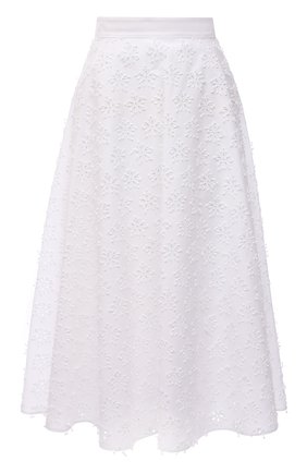 Женская хлопковая юбка VALENTINO белого цвета, арт. XB3RA8K46GN | Фото 1 (Материал внешний: Хлопок; Длина Ж (юбки, платья, шорты): Миди; Материал подклада: Хлопок; Стили: Романтичный; Женское Кросс-КТ: Юбка-одежда)