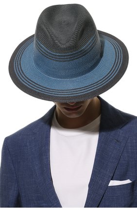 Мужская соломенная шляпа GIORGIO ARMANI голубого цвета, арт. 747188/2R572 | Фото 2 (Материал: Растительное волокно)