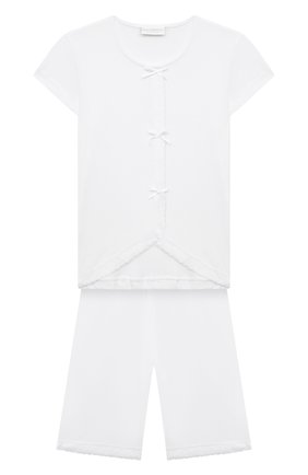 Детская пижама LA PERLA белого цвета, арт. 70421/2A-6A | Фото 1 (Материал внешний: Синтетический материал; Рукава: Короткие)