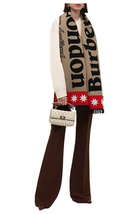 Женский шарф из шерсти и шелка BURBERRY темно-бежевого цвета, арт. 8049659 | Фото 2 (Материал: Текстиль, Шерсть)