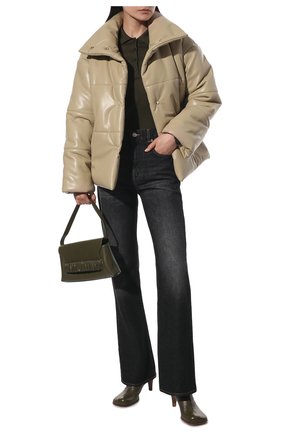 Женская утепленная куртка из экокожи NANUSHKA темно-бежевого цвета, арт. NW22RS0W00284 | Фото 2 (Длина (верхняя одежда): Короткие; Материал подклада: Вискоза; Рукава: Длинные; Материал внешний: Синтетический материал; Женское Кросс-КТ: Пуховик-куртка; Кросс-КТ: экокожа, Пуховик, Куртка, Утепленный)