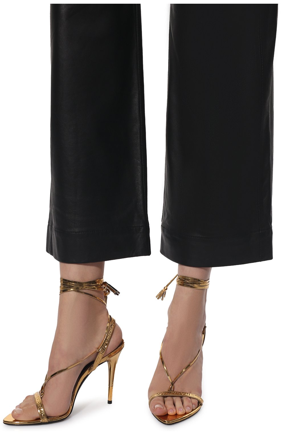 Женские кожаные босоножки TOM FORD золотого цвета, арт. W3005T-LCL224 | Фото 3 (Каблук высота: Высокий; Материал внешний: Кожа; Материал внутренний: Натуральная кожа; Каблук тип: Шпилька; Подошва: Плоская)