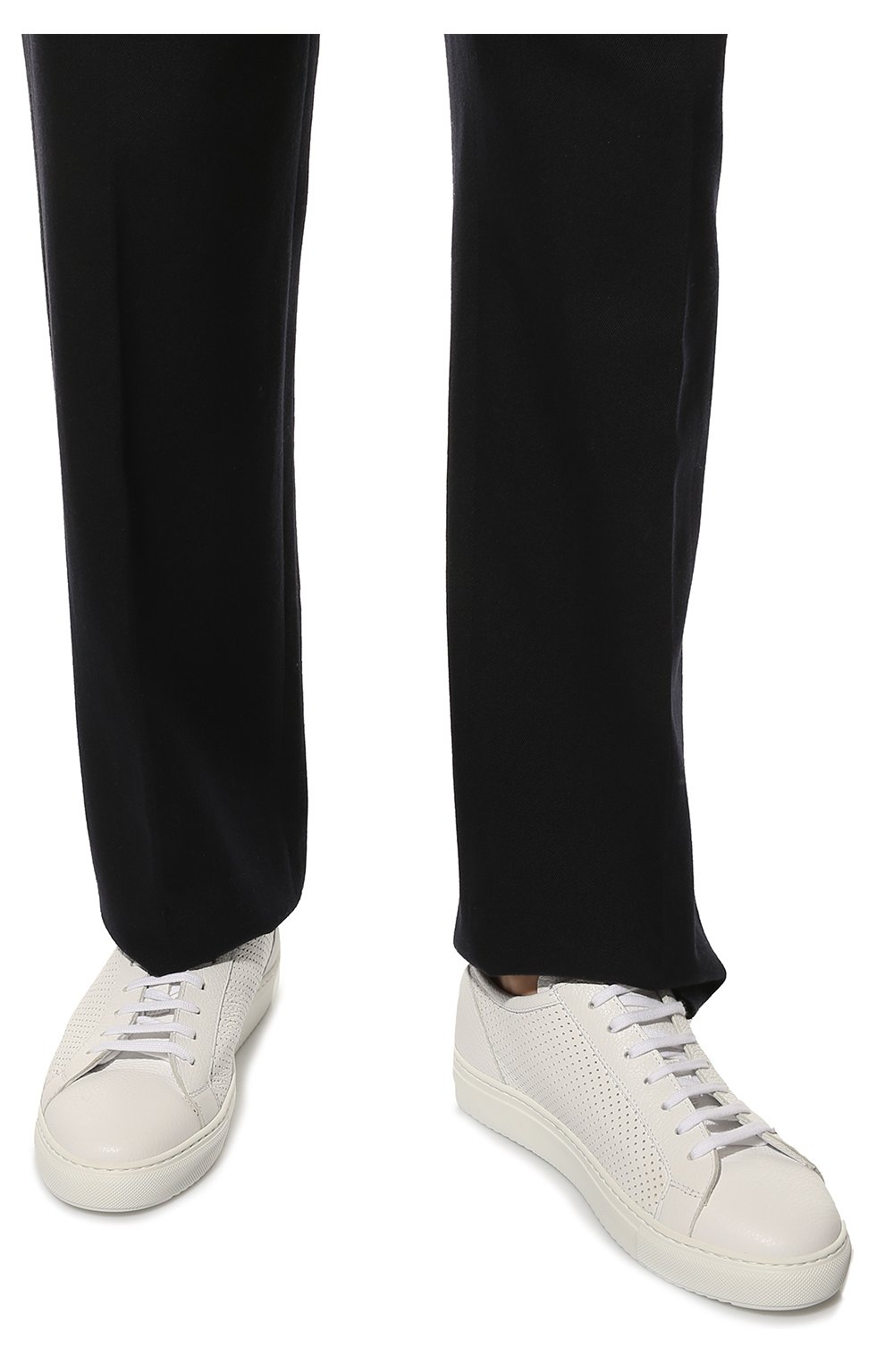 Мужские кожаные кеды DOUCAL'S белого цвета, арт. DU3022ERICUZ109IW00 | Фото 3 (Материал внешний: Кожа; Материал внутренний: Натуральная кожа, Текстиль; Стили: Классический; Подошва: Массивная)