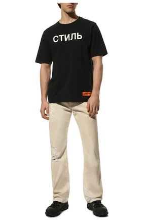 Мужская хлопковая футболка HERON PRESTON черного цвета, арт. HMAA025C99JER0021001 | Фото 2 (Рукава: Короткие; Материал внешний: Хлопок; Длина (для топов): Стандартные; Принт: С принтом; Стили: Гранж)