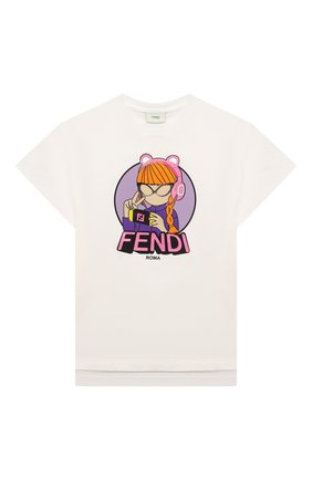 Детская хлопковая футболка FENDI белого цвета по цене 33300 руб., арт. JFI251/7AJ/3A-6A | Фото 1 Детская хлопковая футболка FENDI белого цвета, арт. JFI251/7AJ/3A-6A | Фото 1 (Материал внешний: Хлопок; Рукава: Короткие; Ростовка одежда: 4 года | 104 см, 5 лет | 110 см, 6 лет | 116 см)