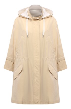 Женская куртка с капюшоном BRUNELLO CUCINELLI светло-бежевого цвета, арт. MB5749742 | Фото 1 (Материал внешний: Синтетический материал, Хлопок; Рукава: Длинные; Длина (верхняя одежда): До середины бедра; Кросс-КТ: Куртка; Стили: Спорт-шик)
