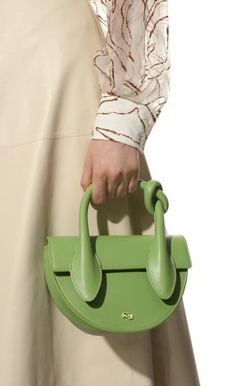 Женская сумка dolores YUZEFI зеленого цвета, арт. YUZRS22-HB-DL-20 | Фото 2 (Ремень/цепочка: На ремешке; Размер: small; Материал: Натуральная кожа; Сумки-технические: Сумки top-handle, Сумки через плечо)