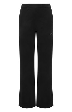 Женские хлопковые брюки OFF-WHITE черного цвета, арт. 0WCH011C99JER001 | Фото 1 (Материал внешний: Хлопок; Длина (брюки, джинсы): Удлиненные; Женское Кросс-КТ: Брюки-одежда; Силуэт Ж (брюки и джинсы): Расклешенные; Стили: Спорт-шик; Региональные ограничения белый список (Axapta Mercury): RU)