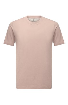 Мужская хлопковая футболка  BRUNELLO CUCINELLI светло-розового цвета, арт. M0T611308 | Фото 1 (Материал внешний: Хлопок; Рукава: Короткие; Длина (для топов): Стандартные; Принт: Без принта; Стили: Романтичный)