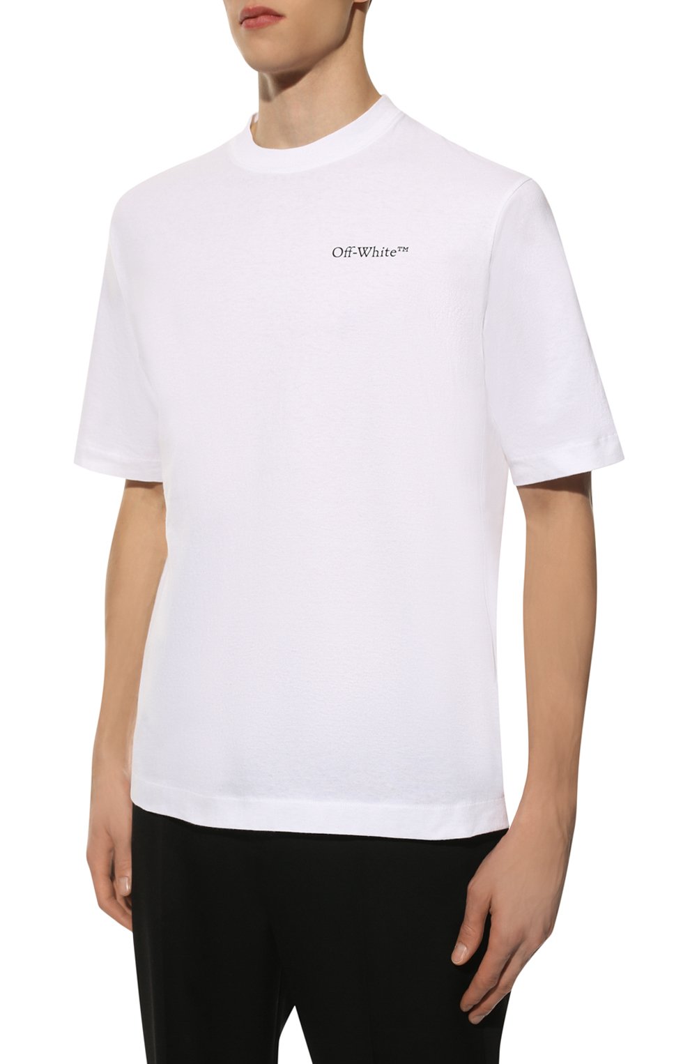 Мужская хлопковая футболка OFF-WHITE белого цвета, арт. 0MAA119S22JER004 | Фото 3 (Рукава: Короткие; Длина (для топов): Стандартные; Стили: Гранж; Принт: С принтом; Материал внешний: Хлопок)