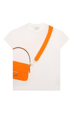 Детская хлопковая футболка FENDI белого цвета по цене 39650 руб., арт. JFI242/7AJ/3A-6A | Фото 1 Детская хлопковая футболка FENDI белого цвета, арт. JFI242/7AJ/3A-6A | Фото 1 (Рукава: Короткие; Материал внешний: Хлопок; Девочки Кросс-КТ: футболка-одежда; Ростовка одежда: 4 года | 104 см, 5 лет | 110 см, 6 лет | 116 см)