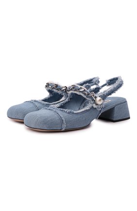 Женские текстильные туфли MIU MIU голубого цвета, арт. 5I699D-3F64-F0E93-035 | Фото 1 (Каблук высота: Низкий; Подошва: Плоская; Материал внешний: Текстиль; Каблук тип: Устойчивый)