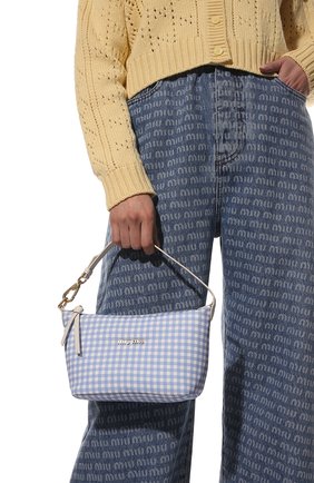 Женская сумка MIU MIU голубого цвета, арт. 5NE841-2B4L-F0X24 | Фото 2 (Материал: Текстиль; Размер: mini; Сумки-технические: Сумки top-handle)