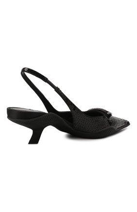 Женские текстильные туфли PRADA черного цвета, арт. 1I775M-959-F0002-045 | Фото 3 (Материал внешний: Текстиль; Каблук высота: Низкий; Подошва: Плоская; Каблук тип: Kitten heel)