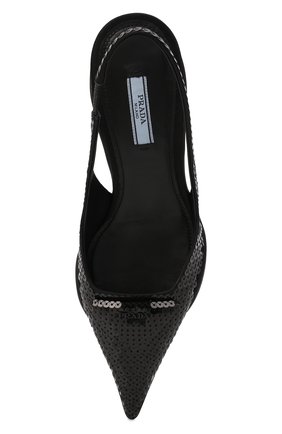 Женские текстильные туфли PRADA черного цвета, арт. 1I775M-959-F0002-045 | Фото 4 (Материал внешний: Текстиль; Каблук высота: Низкий; Подошва: Плоская; Каблук тип: Kitten heel)