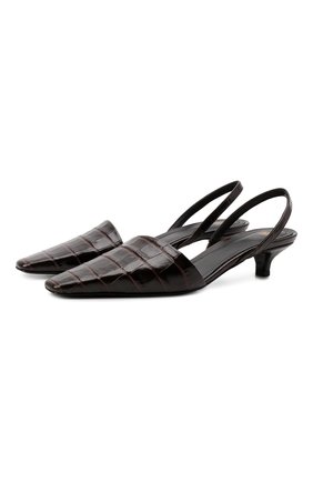 Женские кожаные туфли TOTÊME темно-коричневого цвета, арт. 221-976-835 | Фото 1 (Материал внешний: Кожа; Каблук высота: Низкий; Материал внутренний: Натуральная кожа; Подошва: Плоская; Каблук тип: Kitten heel; толщина подошвы: 0,8; высота каблука: 3,5; ширина носка стельки: 7,6; Длина стельки: 26,1)