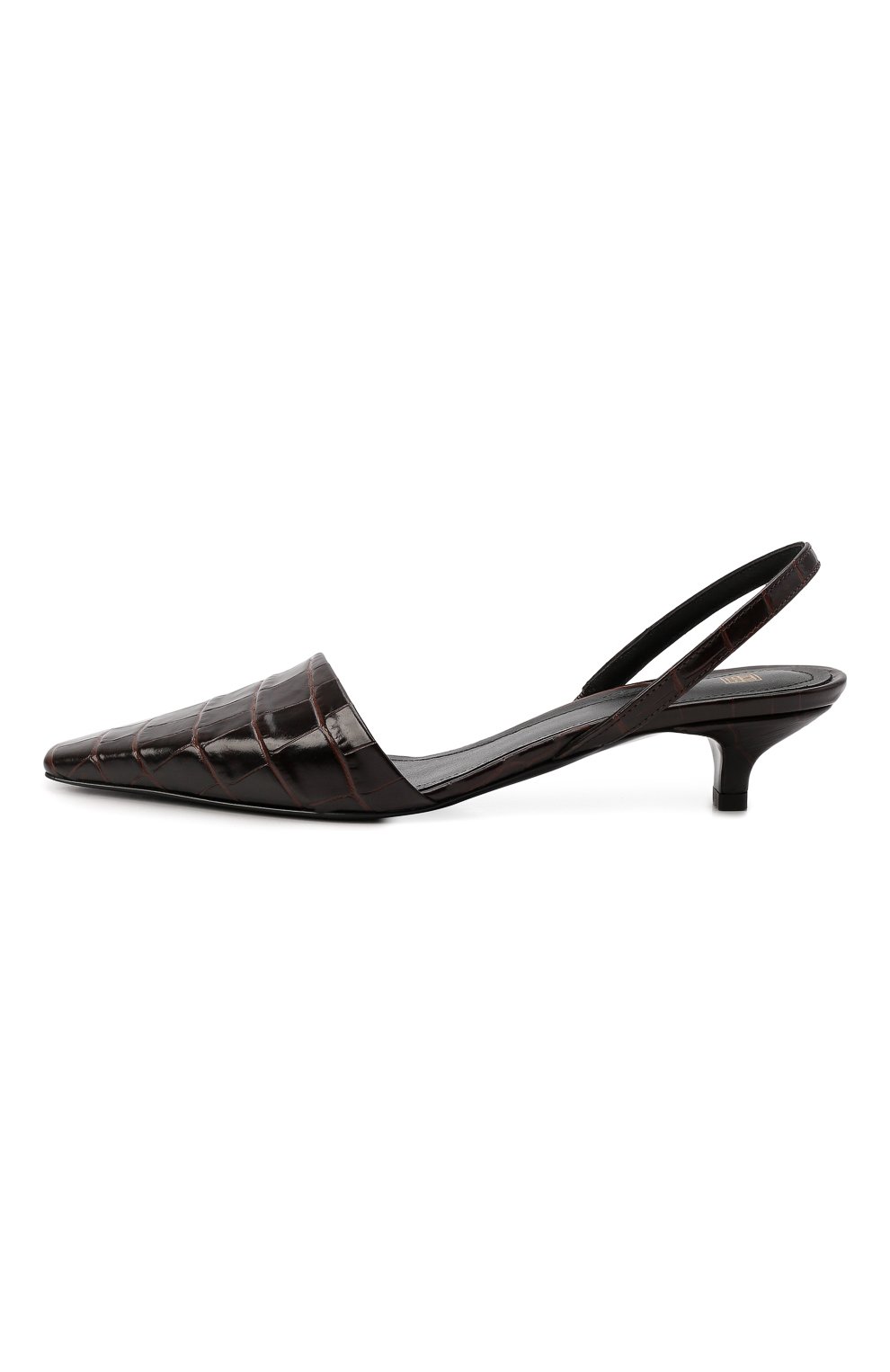Женские кожаные туфли TOTÊME темно-коричневого цвета, арт. 221-976-835 | Фото 4 (Материал внешний: Кожа; Каблук высота: Низкий; Материал внутренний: Натуральная кожа; Подошва: Плоская; Каблук тип: Kitten heel; толщина подошвы: 0,8; высота каблука: 3,5; ширина носка стельки: 7,6; Длина стельки: 26,1)