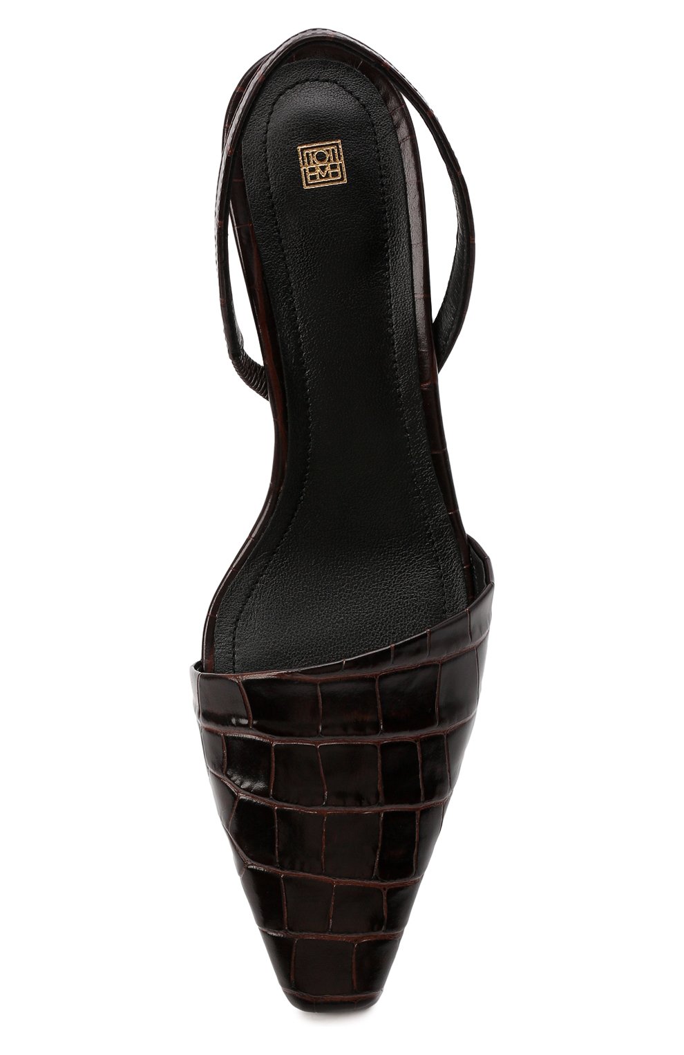 Женские кожаные туфли TOTÊME темно-коричневого цвета, арт. 221-976-835 | Фото 6 (Материал внешний: Кожа; Каблук высота: Низкий; Материал внутренний: Натуральная кожа; Подошва: Плоская; Каблук тип: Kitten heel; толщина подошвы: 0,8; высота каблука: 3,5; ширина носка стельки: 7,6; Длина стельки: 26,1)