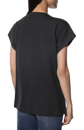 Женская хлопковая футболка BRUNELLO CUCINELLI темно-серого цвета, арт. M0A45BM900 | Фото 4 (Принт: Без принта; Рукава: Короткие; Длина (для топов): Стандартные; Материал внешний: Хлопок; Женское Кросс-КТ: Футболка-одежда; Стили: Кэжуэл)