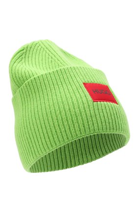 Мужская шерстяная шапка HUGO зеленого цвета, арт. 50460886 | Фото 1 (Материал: Шерсть, Текстиль; Кросс-КТ: Трикотаж)