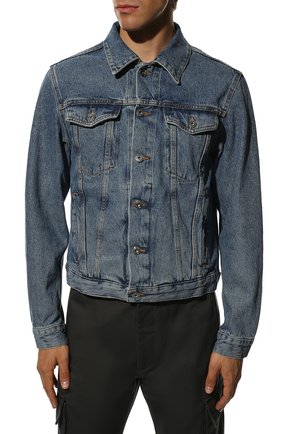 Мужская джинсовая куртка OFF-WHITE синего цвета, арт. 0MYE079C99DEN006 | Фото 3 (Кросс-КТ: Куртка, Деним; Рукава: Длинные; Стили: Гранж; Материал внешний: Хлопок, Деним; Длина (верхняя одежда): Короткие)