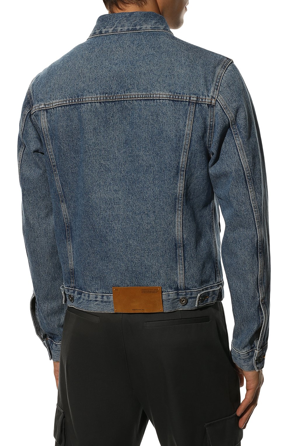 Мужская джинсовая куртка OFF-WHITE синего цвета, арт. 0MYE079C99DEN006 | Фото 4 (Кросс-КТ: Куртка, Деним; Рукава: Длинные; Стили: Гранж; Материал внешний: Хлопок, Деним; Длина (верхняя одежда): Короткие)