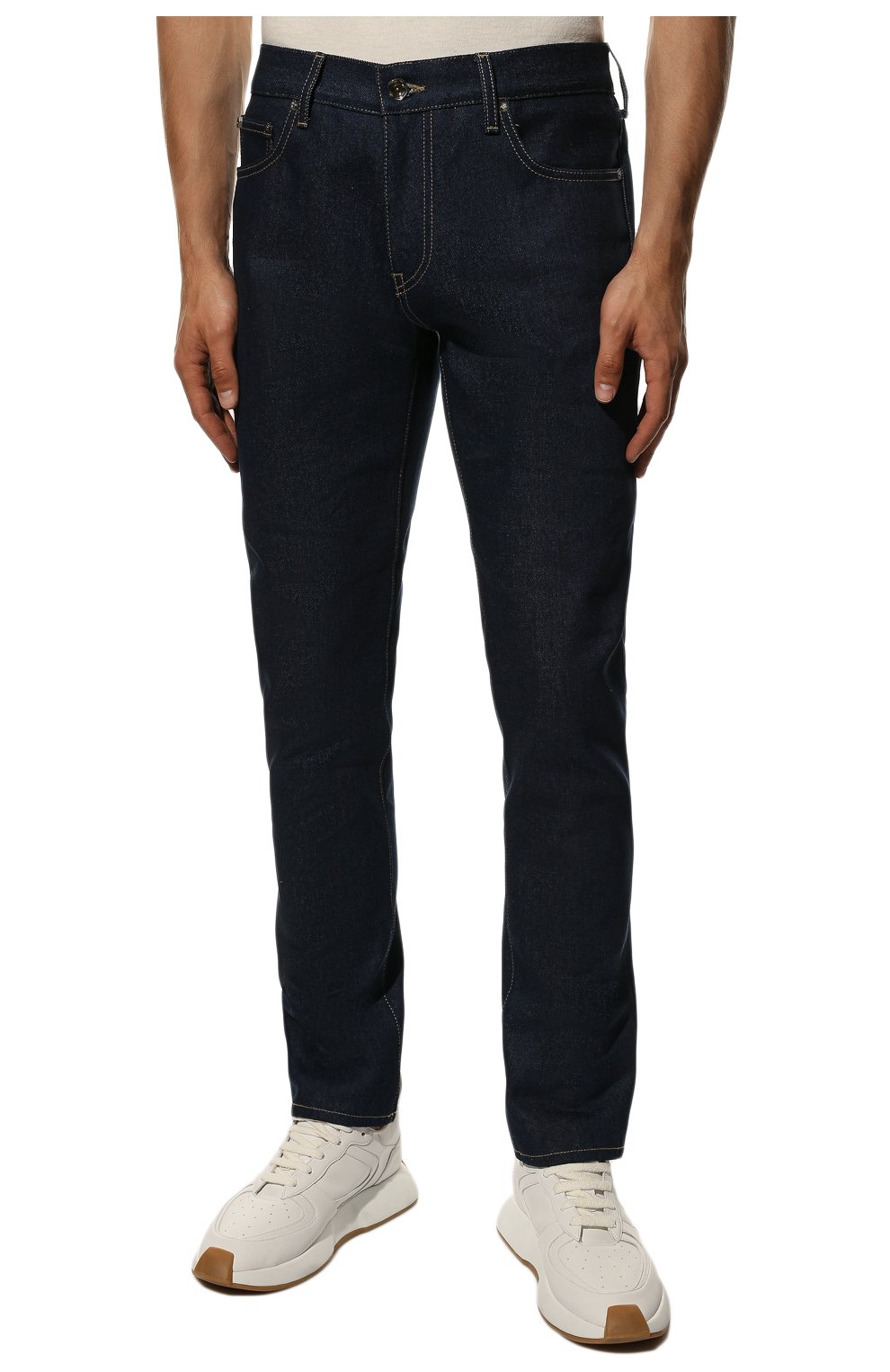 Мужские джинсы OFF-WHITE темно-синего цвета, арт. 0MYA074C99DEN002 | Фото 3 (Силуэт М (брюки): Прямые; Кросс-КТ: Деним; Длина (брюки, джинсы): Стандартные; Стили: Гранж; Материал внешний: Хлопок, Деним)