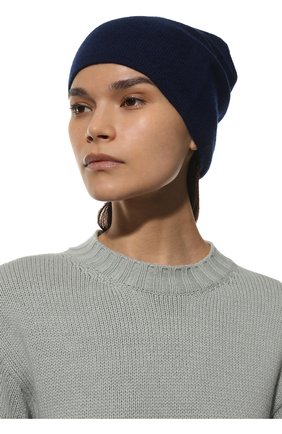 Женская кашемировая шапка TEGIN синего цвета, арт. 1104 | Фото 2 (Материал: Текстиль, Кашемир, Шерсть)