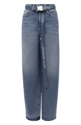 Женские джинсы OFF-WHITE голубого цвета, арт. 0WYA035C99DEN001 | Фото 1 (Длина (брюки, джинсы): Удлиненные; Материал внешний: Хлопок, Деним; Кросс-КТ: Деним; Стили: Гранж; Детали: Потертости; Силуэт Ж (брюки и джинсы): Широкие)
