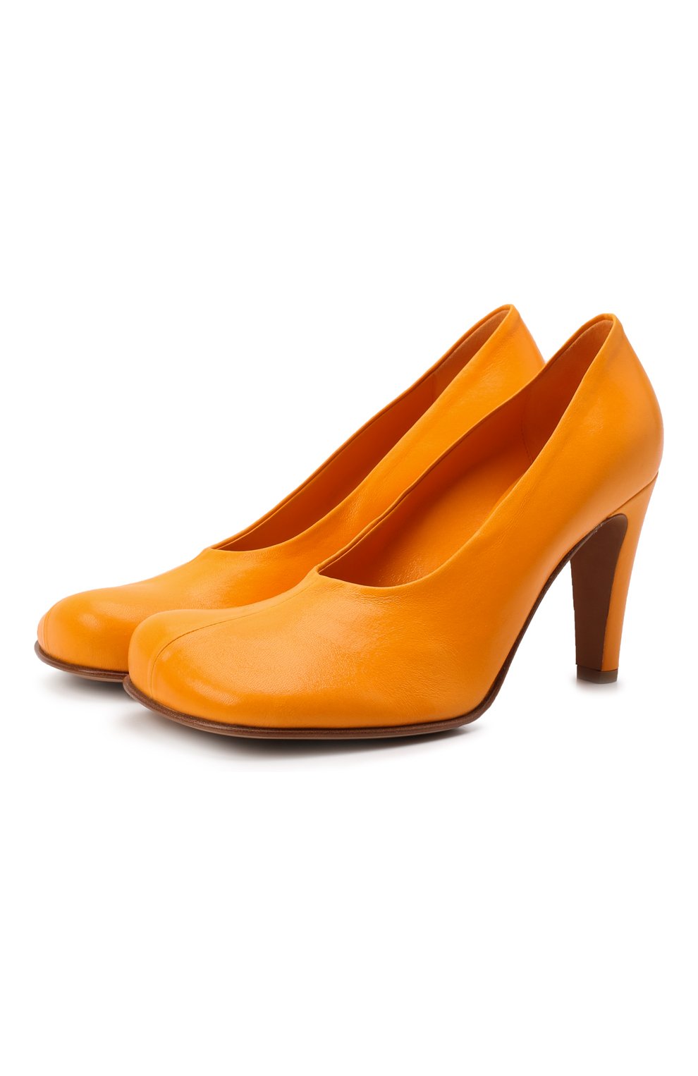 Женские кожаные туфли the block BOTTEGA VENETA оранжевого цвета, арт. 690050/VBS00 | Фото 1 (Каблук высота: Высокий; Материал внешний: Кожа; Материал внутренний: Натуральная кожа; Каблук тип: Устойчивый; Подошва: Плоская)