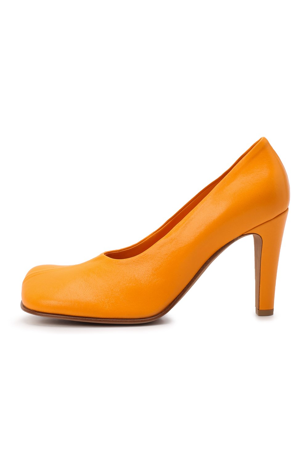 Женские кожаные туфли the block BOTTEGA VENETA оранжевого цвета, арт. 690050/VBS00 | Фото 4 (Каблук высота: Высокий; Материал внешний: Кожа; Материал внутренний: Натуральная кожа; Каблук тип: Устойчивый; Подошва: Плоская)