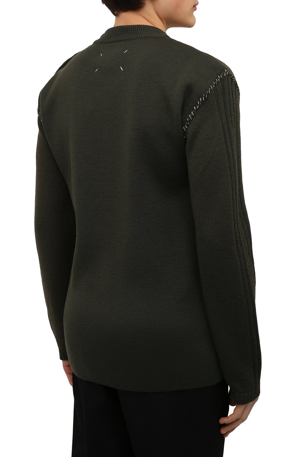 Мужской шерстяной свитер MAISON MARGIELA хаки цвета, арт. S30HB0276/S17899 | Фото 4 (Материал внешний: Шерсть; Рукава: Длинные; Длина (для топов): Стандартные; Принт: С принтом; Стили: Милитари; Мужское Кросс-КТ: Свитер-одежда)