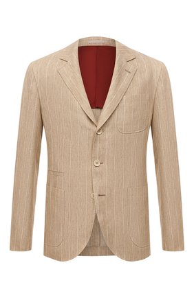 Мужской льняной пиджак BRUNELLO CUCINELLI бежевого цвета по цене 349000 руб., арт. MW4657BND | Фото 1 Мужской льняной пиджак BRUNELLO CUCINELLI бежевого цвета, арт. MW4657BND | Фото 1 (Рукава: Длинные; Длина (для топов): Стандартные; Материал подклада: Купро; Материал внешний: Лен; Случай: Коктейльный; Пиджаки М: Прямой; 1-2-бортные: Однобортные; Стили: Классический)