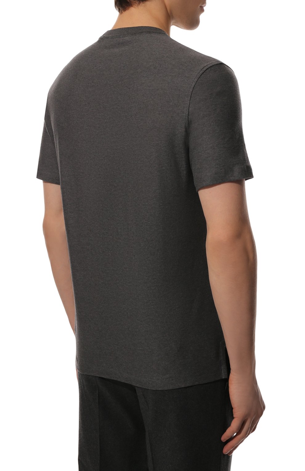 Мужская хлопковая футболка ERMENEGILDO ZEGNA темно-серого цвета, арт. UZ333/7P6 | Фото 4 (Рукава: Короткие; Длина (для топов): Стандартные; Принт: С принтом; Материал внешний: Хлопок; Стили: Кэжуэл)