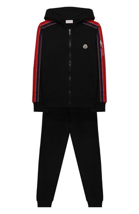 Детского комплект из толстовки и брюк MONCLER черного цвета, арт. H1-954-8M000-03-809AG/12-14A | Фото 1 (Рукава: Длинные; Материал внешний: Хлопок)