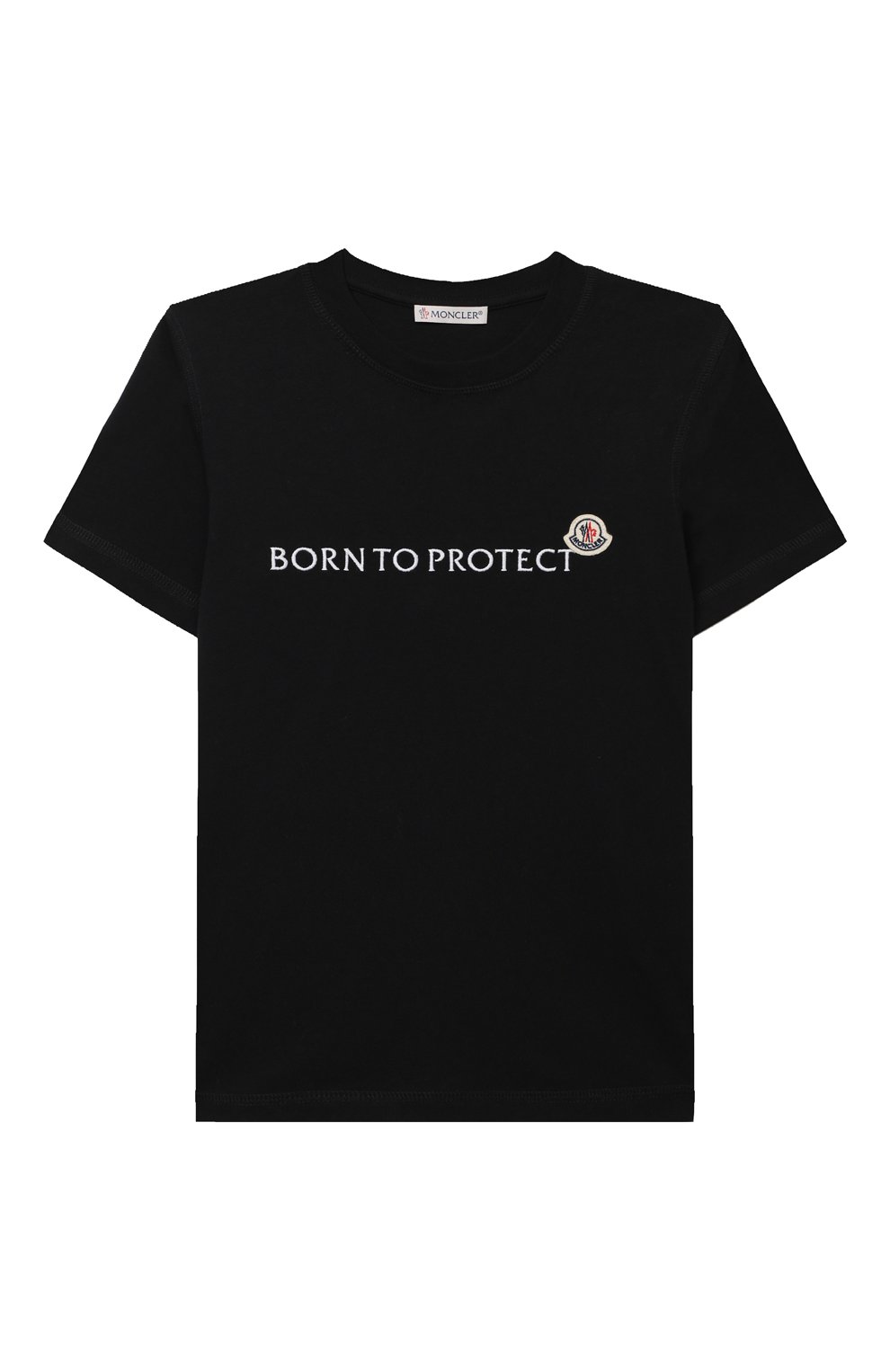 Детская хлопковая футболка MONCLER черного цвета, арт. H1-954-8C000-36-899M5/8-10A | Фото 1 (Рукава: Короткие; Материал внешний: Синтетический материал, Хлопок)