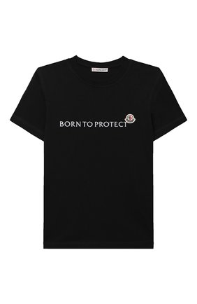 Детская футболка MONCLER черного цвета, арт. H1-954-8C000-36-899M5/8-10A | Фото 1 (Материал внешний: Хлопок, Синтетический материал; Рукава: Короткие)