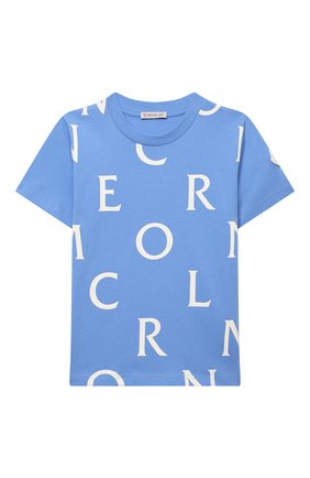 Детская хлопковая футболка MONCLER голубого цвета, арт. H1-954-8C000-12-83907/4-6A | Фото 1 (Рукава: Короткие; Материал внешний: Хлопок)