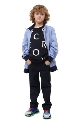 Детская хлопковая футболка MONCLER темно-синего цвета, арт. H1-954-8C000-12-83907/12-14A | Фото 2 (Рукава: Короткие; Материал внешний: Хлопок)