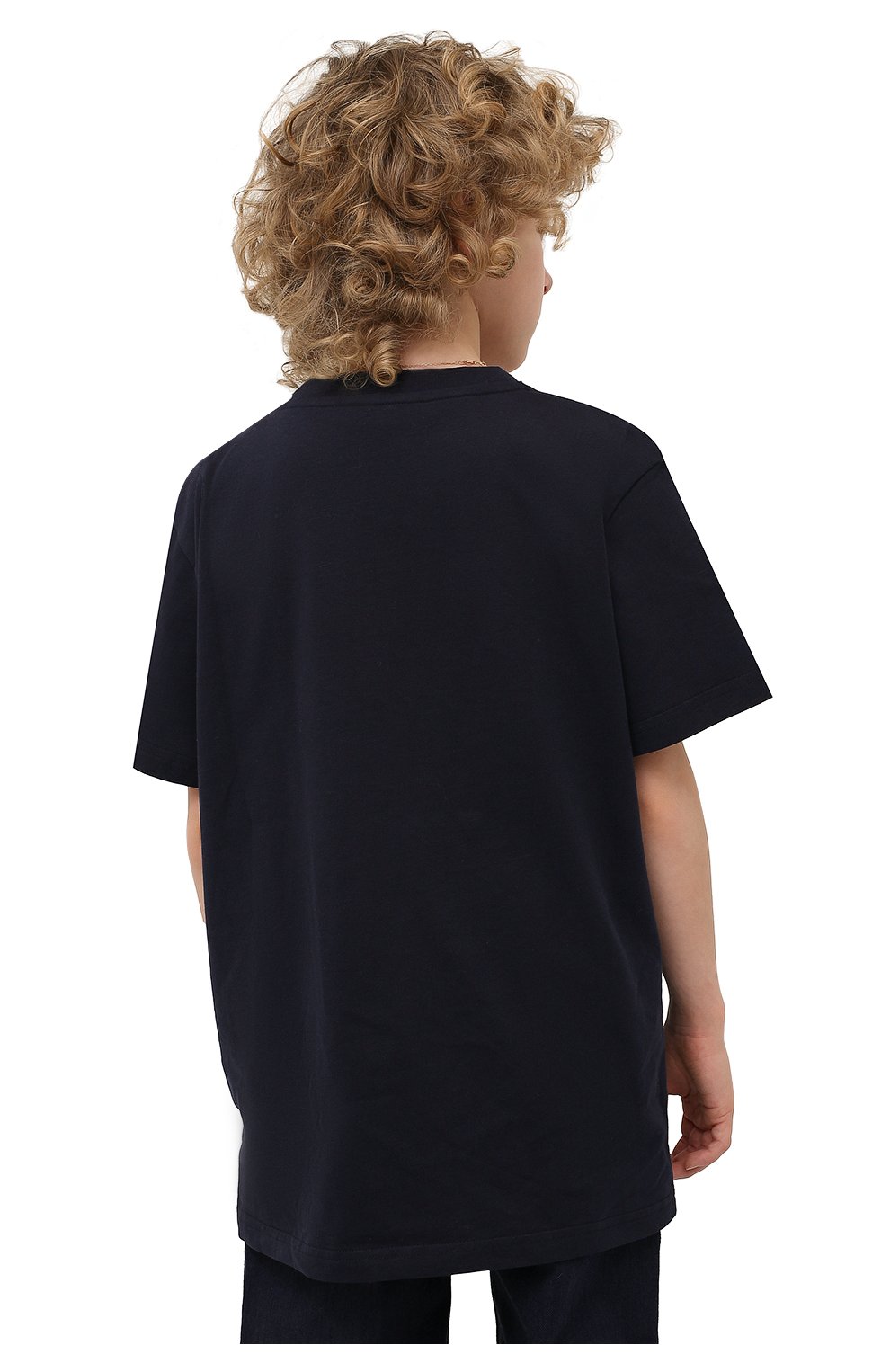 Детская хлопковая футболка MONCLER темно-синего цвета, арт. H1-954-8C000-12-83907/12-14A | Фото 4 (Рукава: Короткие; Материал внешний: Хлопок; Мальчики Кросс-КТ: Футболка-одежда)