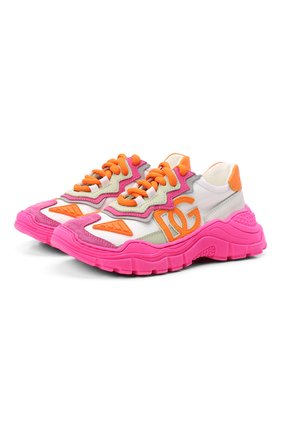 Детские кроссовки DOLCE & GABBANA розового цвета, арт. DA5036/AQ935/29-36 | Фото 1 (Материал внутренний: Натуральная кожа; Материал внешний: Текстиль; Стили: Гранж)