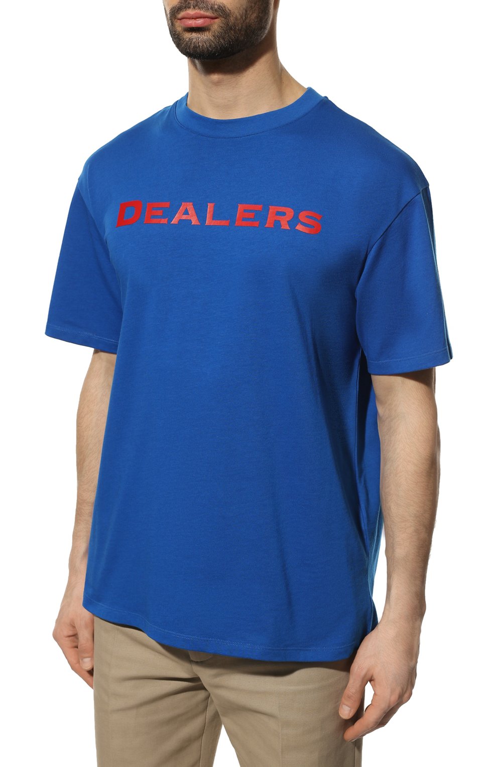 Мужская хлопковая футболка JUST DON синего цвета, арт. 32JUSM14 226326 | Фото 3 (Рукава: Короткие; Длина (для топов): Стандартные; Стили: Гранж; Принт: С принтом; Материал внешний: Хлопок)