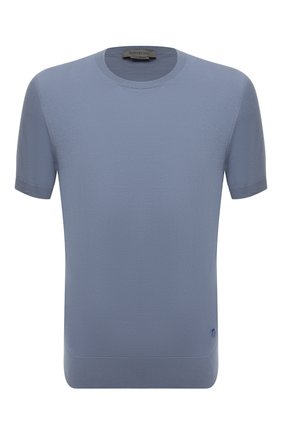 Мужской хлопковый джемпер CORNELIANI голубого цвета по цене 43650 руб., арт. 89M517-2125120/00 | Фото 1 Мужской хлопковый джемпер CORNELIANI голубого цвета, арт. 89M517-2125120/00 | Фото 1 (Длина (для топов): Стандартные; Рукава: Короткие; Материал внешний: Хлопок; Мужское Кросс-КТ: Джемперы; Вырез: Круглый; Принт: Без принта; Стили: Кэжуэл)