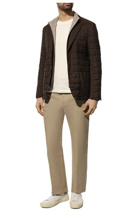 Мужская утепленная куртка CORNELIANI темно-коричневого цвета, арт. 896S24-2113051/00 | Фото 2 (Материал подклада: Лен; Материал внешний: Синтетический материал; Длина (верхняя одежда): Короткие; Рукава: Длинные; Мужское Кросс-КТ: утепленные куртки; Кросс-КТ: Куртка; Стили: Кэжуэл)